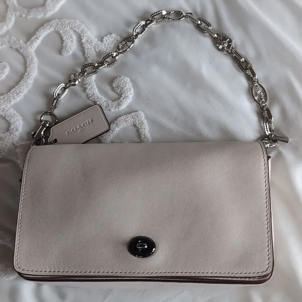 COACH Dinky Genuine Bag In Chalk Crossbody/Clutch With Extra Chain Strap